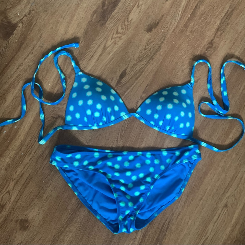 Green and blue triangle bikini set
